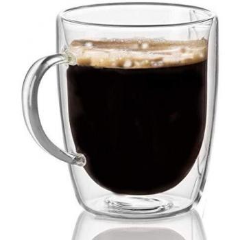 Cooko Cristal Vidrio de Café de Doble Pared, Tazas de Café Resistentes al Calor, Alta Tazas Borosilicato con Mango para Té, Latte, Leche, Cappuccino, Jugo,350ml Juego de 1