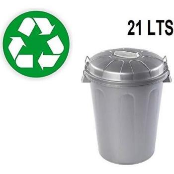 Plastiforte Cubo de Basura con Tapa 21 LTS litros Basurero Gris Plata Asas de Presión