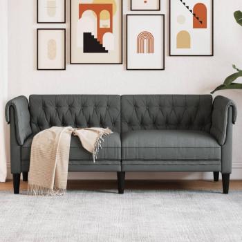 Sofá Chesterfield 2 Plazas Tela Gris Oscuro Vidaxl