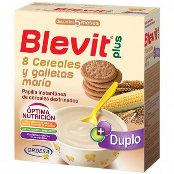 Blevit Plus Duplo 8 Cereales y Galletas María - Papilla de Cereales para Bebé con Fibra y sabor a Galletas - Favorece la Digestión - Desde los 5 meses - 600g