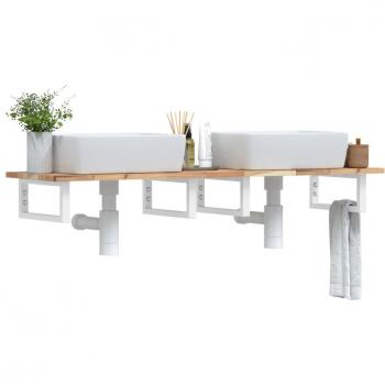 Estante de lavabo de pared en acero y madera maciza de acacia Vidaxl color Marrón