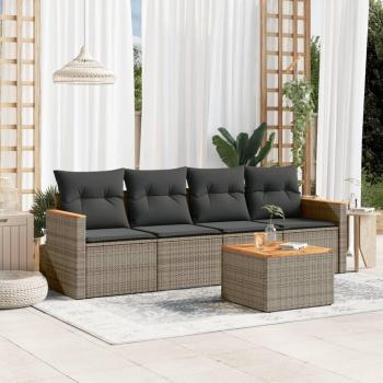 5-Piece Grey Poly Rattan Garden Sofa Set with Cushions