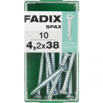CAJA 10 unidades TORNILLO ROSCA CHAPA CABEZA PLANA AUTOTALADRANTE ZINCADO 4,2x38mm FADIX