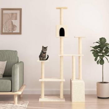 Rascador para Gatos VidaXL con Postes de Sisal, Torre de Escalada, Color Crema, Gris Claro y Gris Oscuro, Altura 180 cm