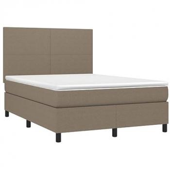 Cama box spring con colchón y luces LED, tela gris taupe, tamaño 140x190 cm