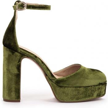 Sandalias de tacón con plataforma de terciopelo verde modelo LENA