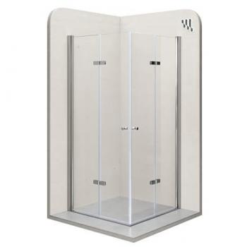 Mampara de Ducha Moments Of Glass Emma 99-85x85x190cm, Cabina de Ducha con Apertura de Puerta Plegable, Perfiles de Aluminio Cromo, Vidrio Templado Transparente