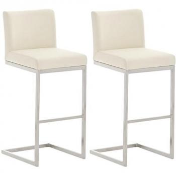 Set de 2 taburetes Paros de acero inoxidable y tapizado en cuero sintético color crema