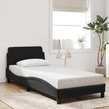 Estructura de cama con cabecero de terciopelo negro 80x200 cm