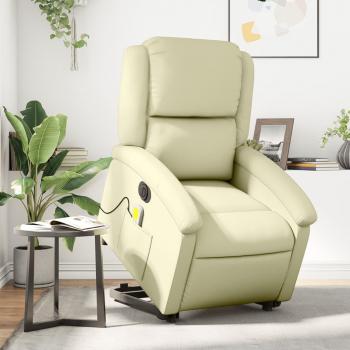 Sillón de masaje eléctrico reclinable crema de cuero auténtico Vidaxl