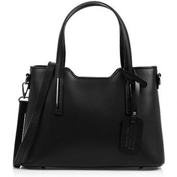 Firenze Artegiani Bolso Tote de Mujer en Piel auténtica, Acabado Ruga, 31.5 cm, Negro