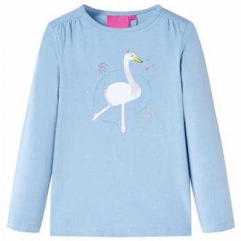 Camiseta Infantil de Manga Larga Estampado Cisne Jersey Cuello Redondo Azul Claro 140