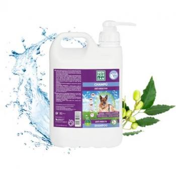 Champú para mascotas Menforsan 5 L Repelente de insectos con 3 activos naturales: Margosa, Geraniol y Lavandino, protege contra insectos, aroma cítrico