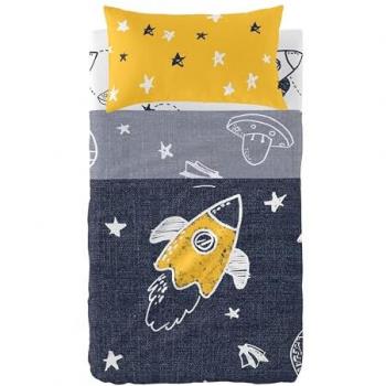 Juego de Sábanas Multicolor HappyFriday Mr Fox Starspace 2 Piezas para Cuna de Bebé 120x180 cm, 100% Algodón, Calidad 150