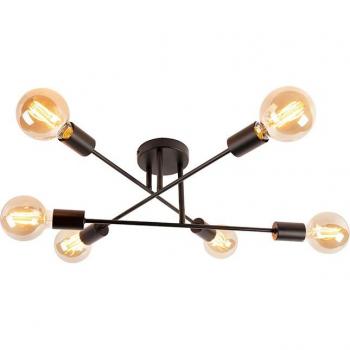 Plafón industrial negro 6 luces Sydney, acero negro, dimensiones 55 x 20 cm