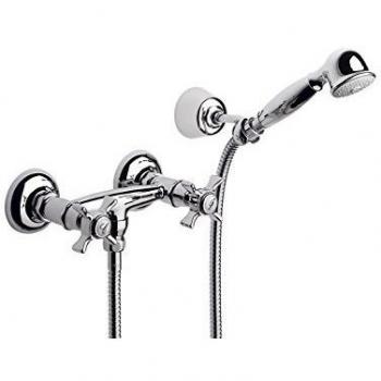 Roca Florentina - grifo bimando exterior para ducha con ducha de mano, flexible de 1,50 m. y soporte articulado . Griferías hidrosanitarias con montura cerámica. Ref.A5062222A0