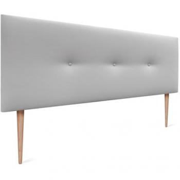 Cabecero Acolchado de Polipiel Liso con Botones y Patas 145x105cm - Gris Claro, para Camas 120/135/140 cm