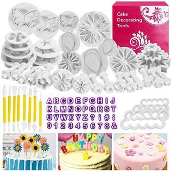 Buluri Fondant Stempel, Tortendeko Ausstecher Fondant Ausstecher Set 84tlg Ausstechformen Auswerfer Modellierwerkzeug Buchstaben und Zahlen Zum Torten Dekorieren | Kuchendekoration Set Backen Zubehör