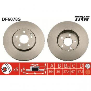 Disco de freno TRW DF6078S, frente, ventilado, 1 pieza