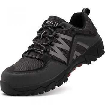 WHITIN Zapatos de Seguridad Hombres Zapatillas de Trabajo con Punta de Acero Ultra Liviano Reflectivo Anti-Deslizante Transpirable Zapatos de Industriay Construcción Gris 47 EU