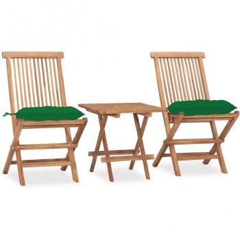 Set de comedor de jardín plegable 3 piezas de madera de teca con cojines