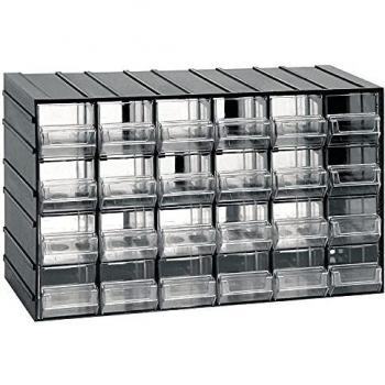 Unidad de almacenamiento modular de plástico L 382 x P 148 x H 230 mm con 24 cajones transparentes