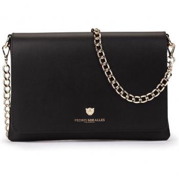 Bolso de fiesta de piel metalizada efecto serpiente con cadena modelo RUIDERA en tonos Negros, hecho a mano en España. Bolso de mano multiposición de piel color negro