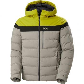 Helly Hansen Men's Bossanova Puffy Ski Jacket with Hood - Beige/Neon Green - XL