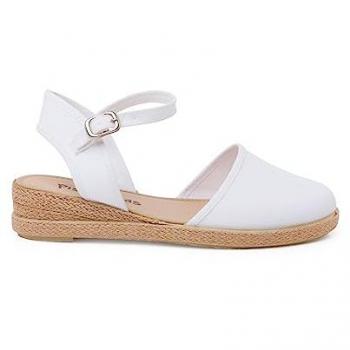 Alpargatas de niña Pisamonas con cuña, cierre de pulsera y hebilla, talla 40, color blanco