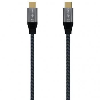 AISENS Cable USB 3.2 Gen2x2 Aluminio 20Gbps 8K@30Hz 5A 100W E-Mark, Tipo USB-C/M-USB-C/M, Gris, 0