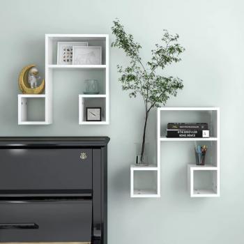 Estantes de pared 2 piezas blanco pulido 50x15x50 cm madera multicapa, aglomerado blanco brillante