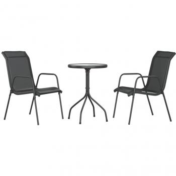 3 Piece Black Steel Garden Dining Set
