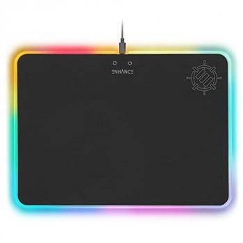 Alfombrilla De Ratón Grande LED para Gaming ENHANCE, Superficie De Tela, 7 Colores RGB, 2 Efectos De Iluminación, Controles De Brillo, Deslizamiento Preciso, Color Negro