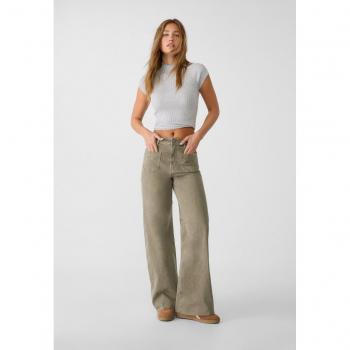 Stradivarius Straight-fit Jeans with Pockets - Khaki