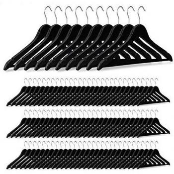 Set de 100 perchas de madera negras con gancho giratorio 360° para pantalones, trajes y camisas - 23,5 x 45 x 1 cm