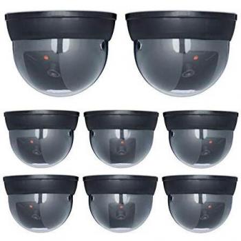 Set de 8 Cámaras Falsas Dome con Luz LED, Ajustables, para Interior y Exterior, Antirrobo, Plata