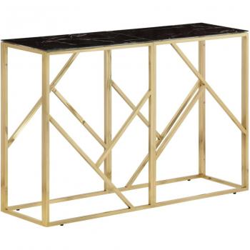Mesa consola de acero inoxidable dorado con vidrio templado