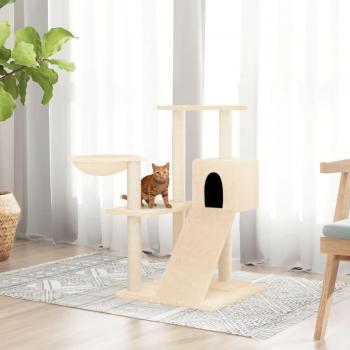 Rascador para gatos con postes de sisal color crema 82 cm