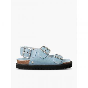 Sandalias Planas de Mujer Genuins Felina Vegan Denim Azul con Planta Anatómica y Hebilla - Casual 2024