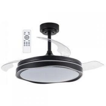 Ventilador de Techo Retráctil con Luz LED y Aspas Plegables Goan Negro CCT Dim 72W Ø106cm