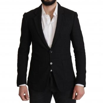 Dolce & Gabbana Black Single Breasted Coat Men Blazer - IT50 | L, Black Wool Crown Slim Fit Blazer