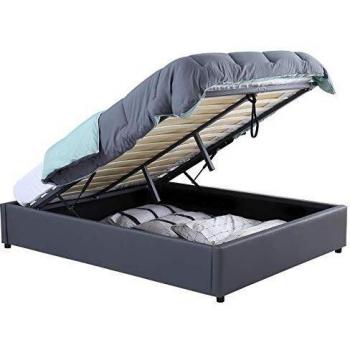 Cama doble Miami con somier y cajones de almacenamiento 140 x 190 cm PVC gris