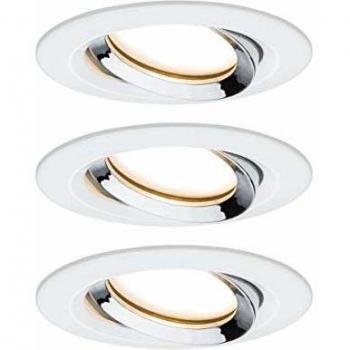 Foco LED Empotrable Nova Plus, Set de 3, Redondo Orientable, 3x6.8W, IP65, Blanco Mate/Cromo, 2700K