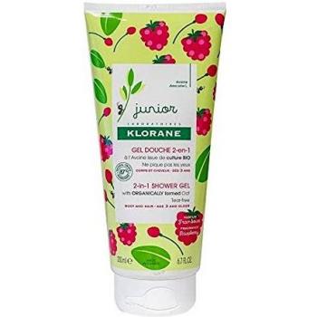 Klorane Junior Shampoo and Shower Gel 2 in 1 for Children 200 ml - Raspberry Scent, Hypoallergenic, Tear-Free Formula, Dermatologically Tested, Suitable for Sensitive Skin