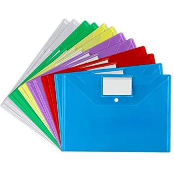 Vicloon Carpetas Plastico, 12pcs Carpeta A4, Bolsillos Documentos de 6 Colores Diferentes, con Botones y Bolsillo para Tarjetas de Visita, Carpetas Transparentes para Escuela, Trabajo, Oficina y Hogar