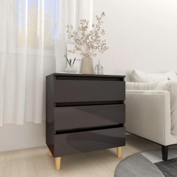 Aparador de madera contrachapada y aglomerado gris con brillo 60x35x69 cm, mueble de almacenaje de salón, armarios con puertas, cajón de madera, buffet para salón moderno, armario auxiliar