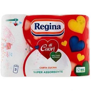 Rollos de Papel Cocina Regina de Corazones, Pack de 3 Unidades, Super Absorbentes, 2 Capas