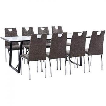 vidaXL Juego de Comedor 9 Piezas Cuero Sintético Mobiliario Decoración Interior Casa Hogar Robusto Duradero Resistente Funcional Práctico Útil Marrón