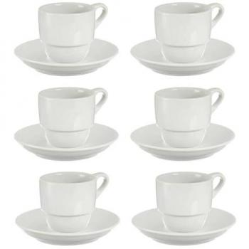 Juego de 6 tazas de café de porcelana blanca con plato colección Vessia