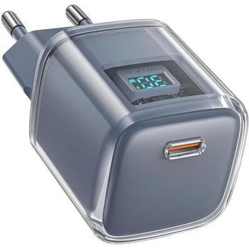 Cargador de pared Acefast A53 PD 30W GaN USB-C con pantalla gris
